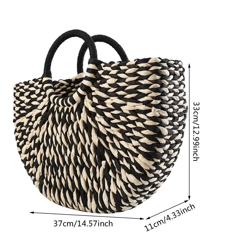 Black&White rattan wicker handbag