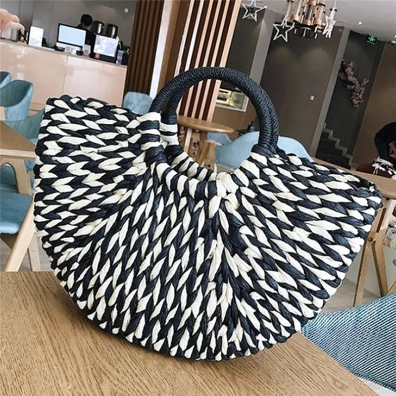 Black&White rattan wicker handbag