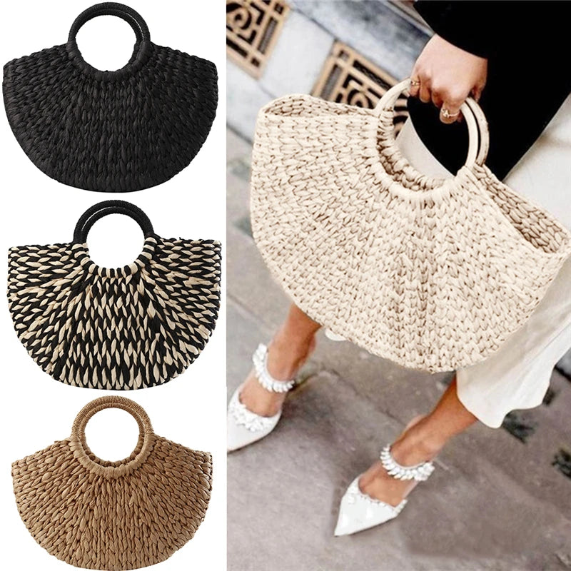 Black&White rattan wicker handbag