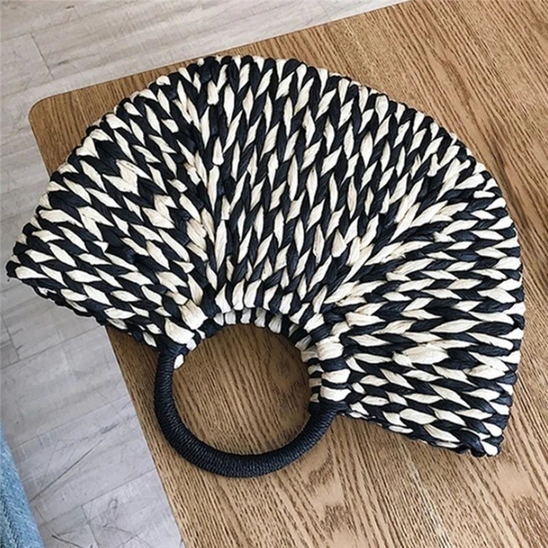Black&White rattan wicker handbag