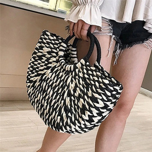 Black&White rattan wicker handbag