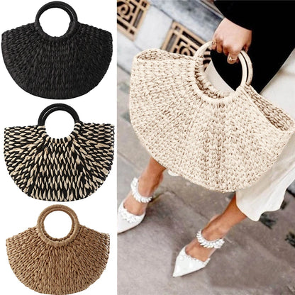 Black&White rattan wicker handbag